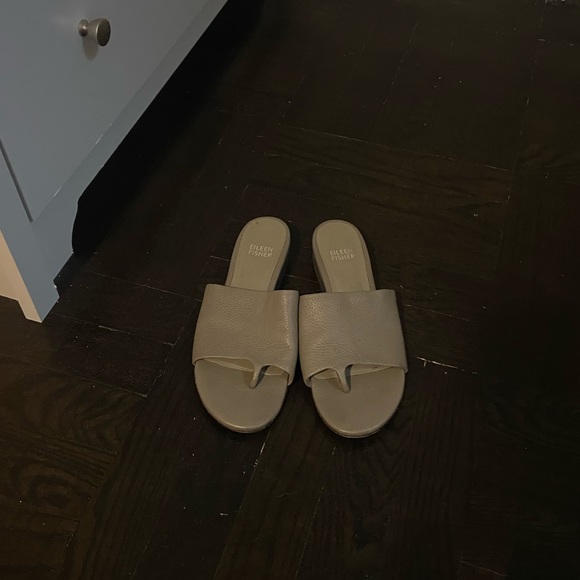 Eileen Fisher Edge Leather Slide Sandal Taupe Size 6 - Picture 4 of 6